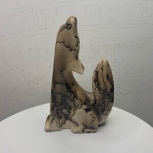 Abstract Cream and Black Wolf Sculpture
